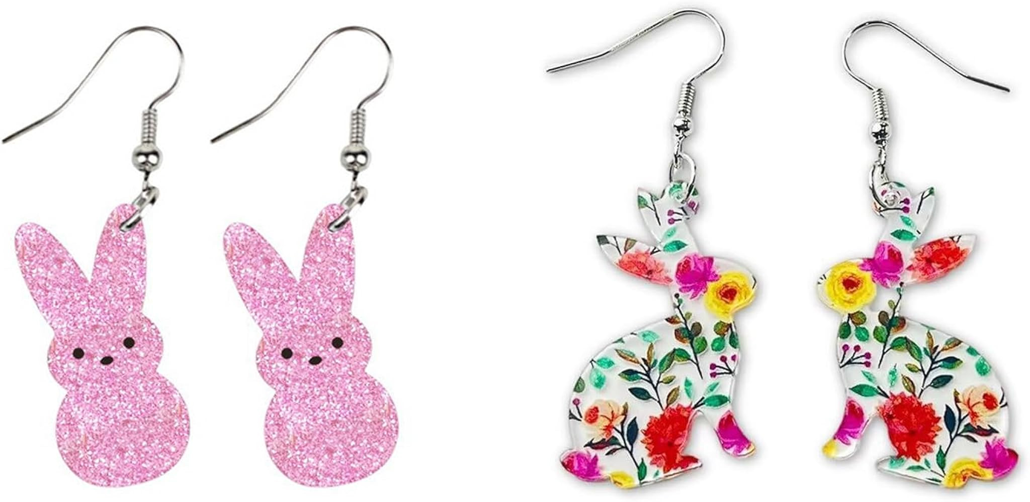 2 Pairs Easter Bunny Earrings for Women Cute Colorful Flower Rabbit Earrings Spring Acrylic Bunny... | Amazon (CA)