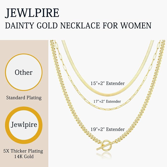 Jewlpire Non Tarnish Gold Necklace for Women, 14K Plated Gold Layered Necklaces for Women, Dainty... | Amazon (US)
