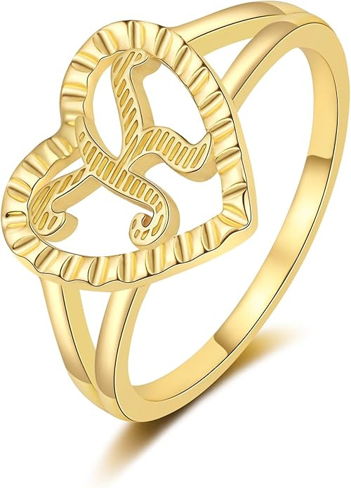 RLMOON Gold Initial Ring for Women Vintage Initial Heart Love Ring Non Tarnish 14K Gold Plated Pe... | Amazon (US)