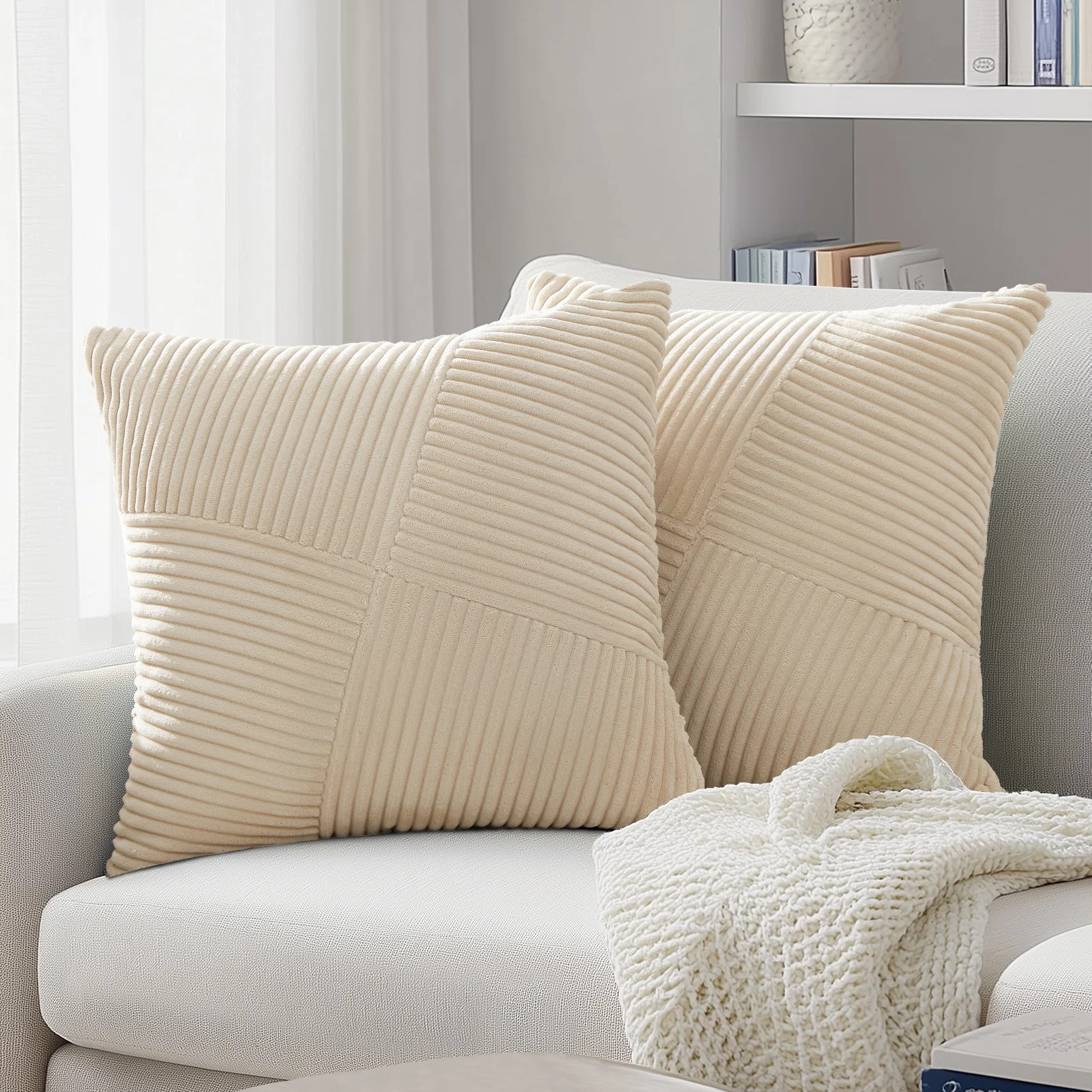 Corduroy Throw Pillow Covers,Soft Corduroy Couch Decorative Pillow Covers Windmill Textured Strip... | Wayfair North America