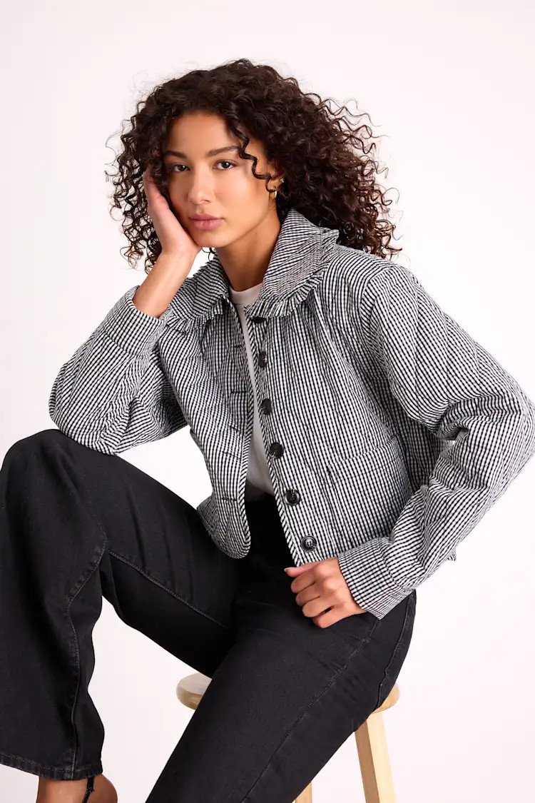 Ilona Black and White Gingham Quilted Collared Jacket | Lulus