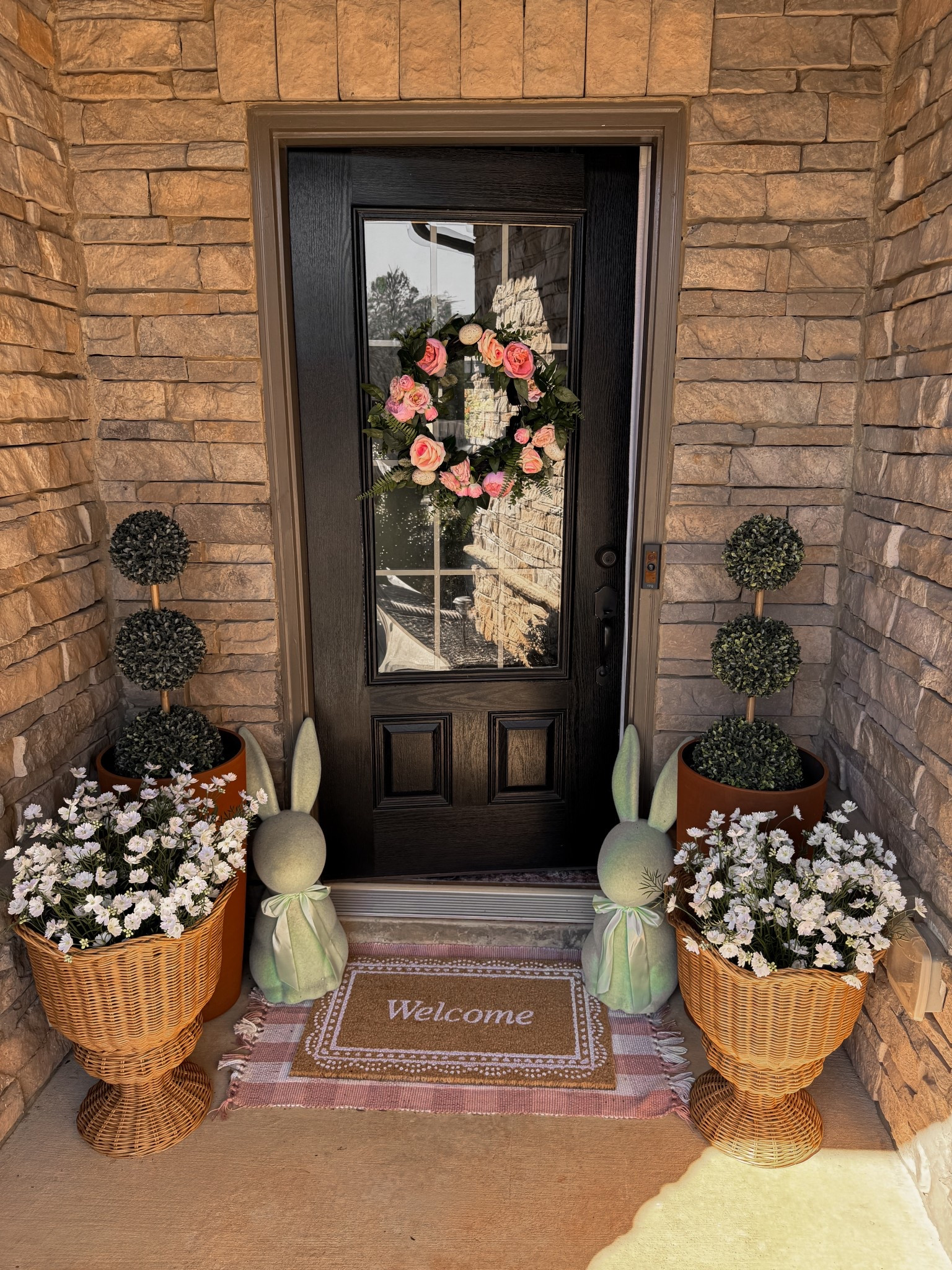 Spring, but make it storybook 🐰🌸
Layered florals, soft gingham, and the sweetest porch bunnies welcoming Easter at the door.


Easter front porch decor, spring porch styling, outdoor Easter bunnies, UV protected faux plants, outdoor topiary trees, wicker planters, floral spring wreath, pink rose wreath, entryway runner rug, layered welcome mats, gingham outdoor rug, spring door mat, cottage porch decor, MyTexasHouse, outdoor floral arrangements, neutral stone entryway, spring home refresh

#LTKSeasonal #LTKHome
