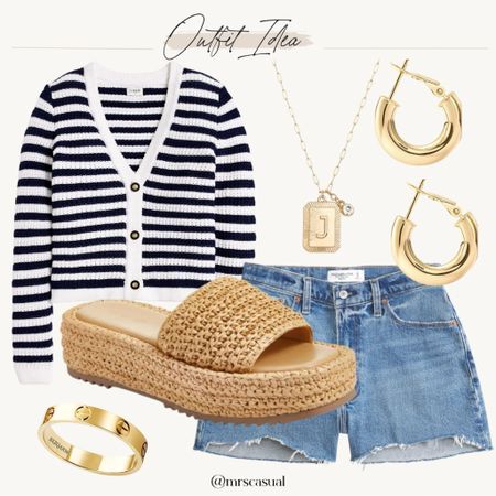 Striped cardigan outfit idea ❤️ for summer with denim shorts 

#LTKStyleTip #LTKFindsUnder100 #LTKSaleAlert