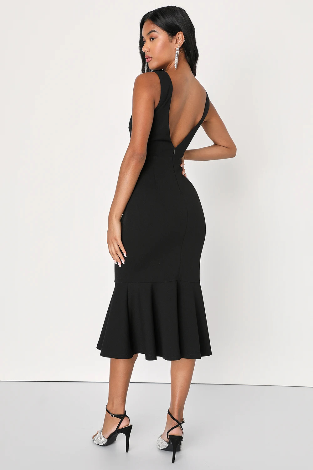 Moment Maker Black Square Neck Trumpet Midi Dress | Lulus
