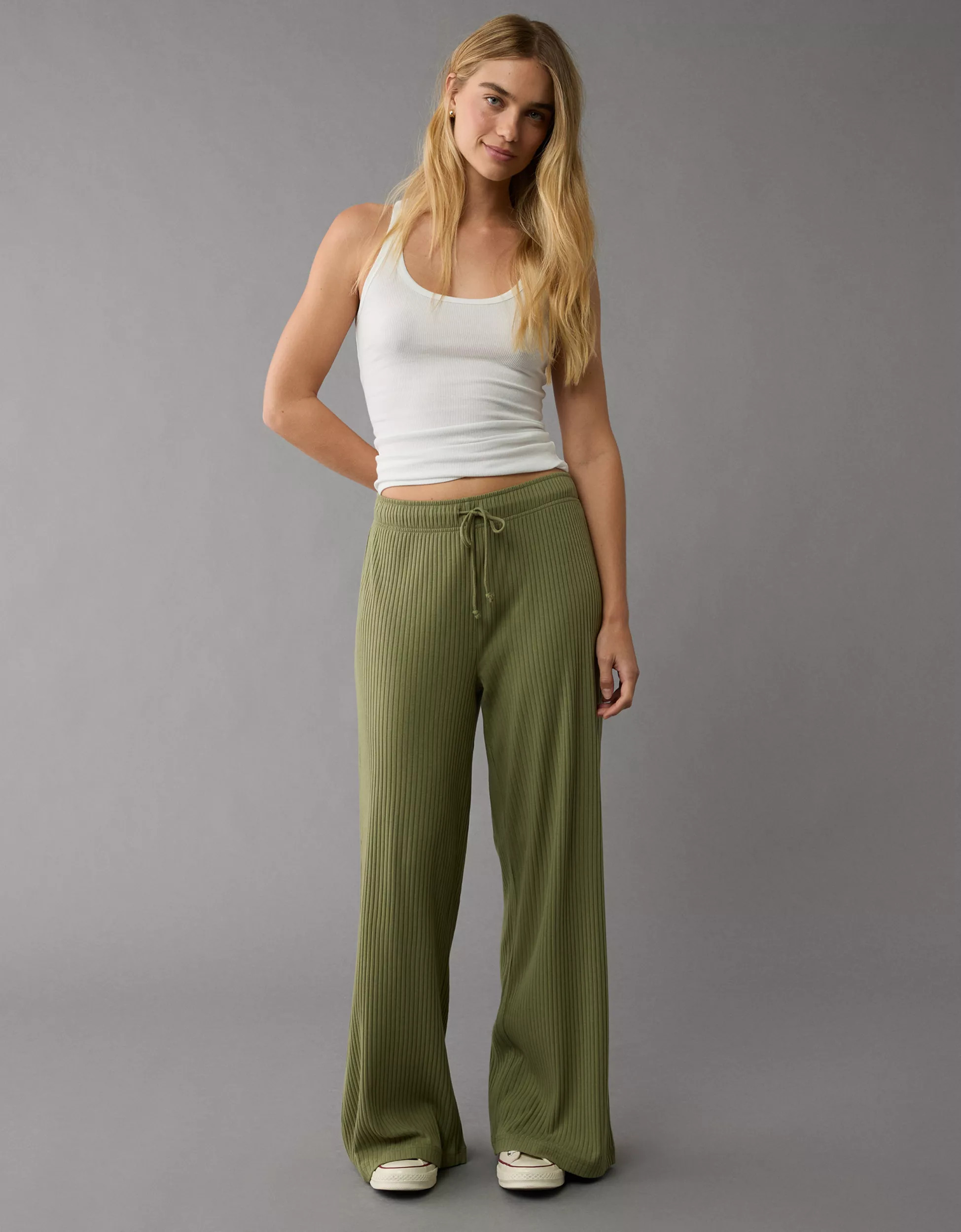 AE Ribbed Wide-Leg Sweatpant | American Eagle Outfitters (US & CA)