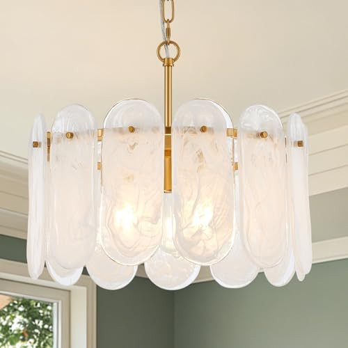 Modern Gold Chandelier, 18.3’’ Luxury Glass Chandelier for Dining Room Clound Glass 3-Light D... | Amazon (US)