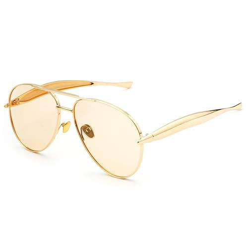 SUNBSR Oversized Aviator Sunglasses for Women Men 70s Trendy Sardine Big Sun Glasses Gold Metal Frame Shades (Gold/Champagne) | Amazon (US)