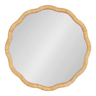 Rahfy 26 in. W. x 26 in. H MDF Natural Scalloped Bohemian Framed Decorative Wall Mirror | The Home Depot