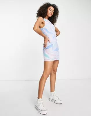 ASOS DESIGN sleeveless racer front mini tank dress in blue swirl print | ASOS (Global)