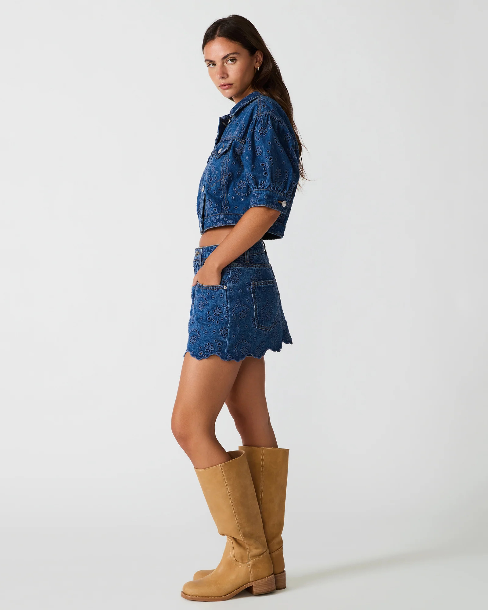 DELILAH Blue Depths Eyelet Denim Set Women's Skort | Steve Madden (US)