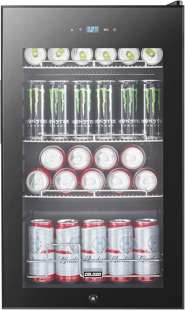 COLOZO 17 Inch Freestanding Beverage Refrigerator Cooler, 96 Cans Mini Fridge with Glass Door, Re... | Amazon (US)