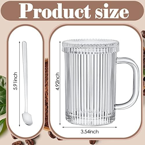 Amazon.com | 4 Pieces Glass Coffee Mugs Clear Vertical Stripes Tea Mug with Lid and Spoon Ribbed ... | Amazon (US)