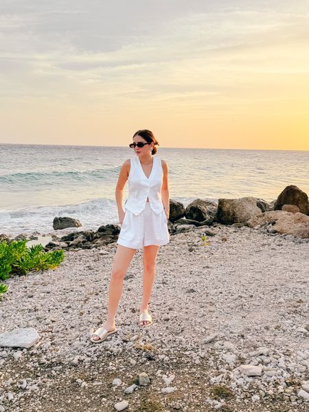 Linen vest and shorts outfit. Summer 2024 outfit ideas. 

#LTKtravel #LTKSeasonal #LTKstyletip