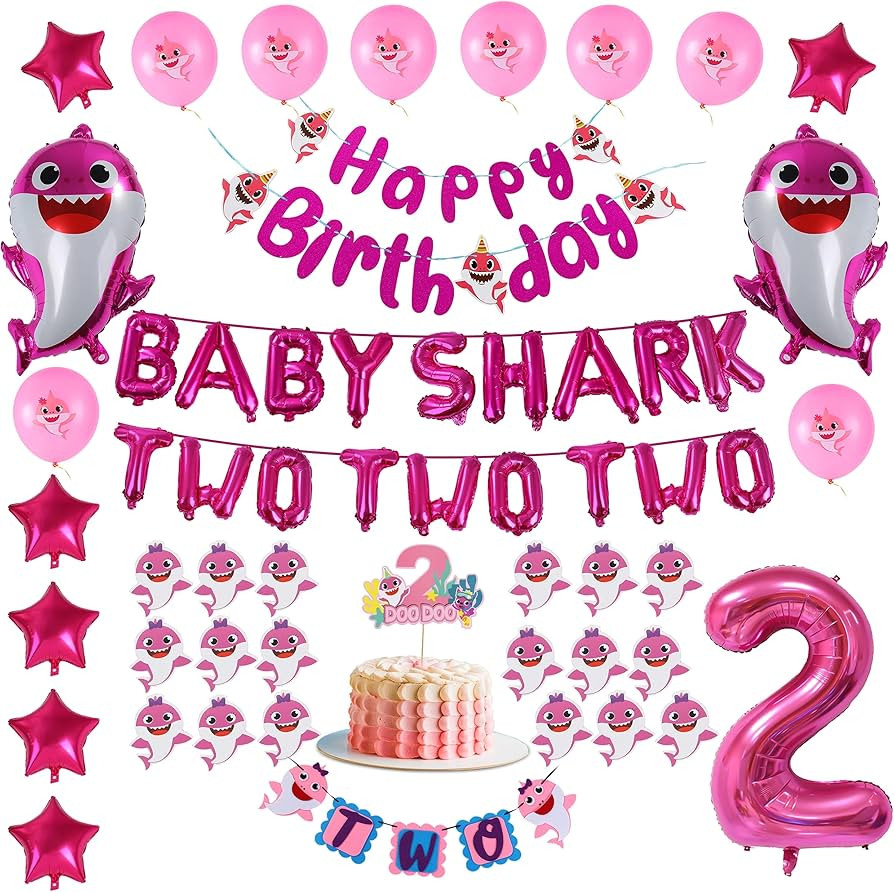 Empire Party Supply Pink Baby Shark 2nd Birthday Decorations for Girl - TWO TWO TWO and Number 2 ... | Amazon (US)