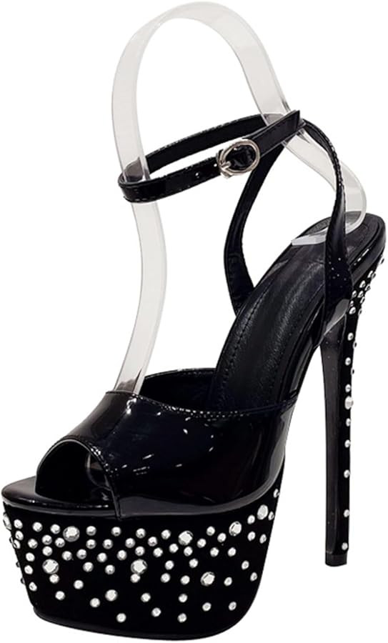 16CM/6.29IN Women's Stiletto Platform Open Toe Ankle Strap High Heel Sandals Wedding Bridal Party... | Amazon (US)