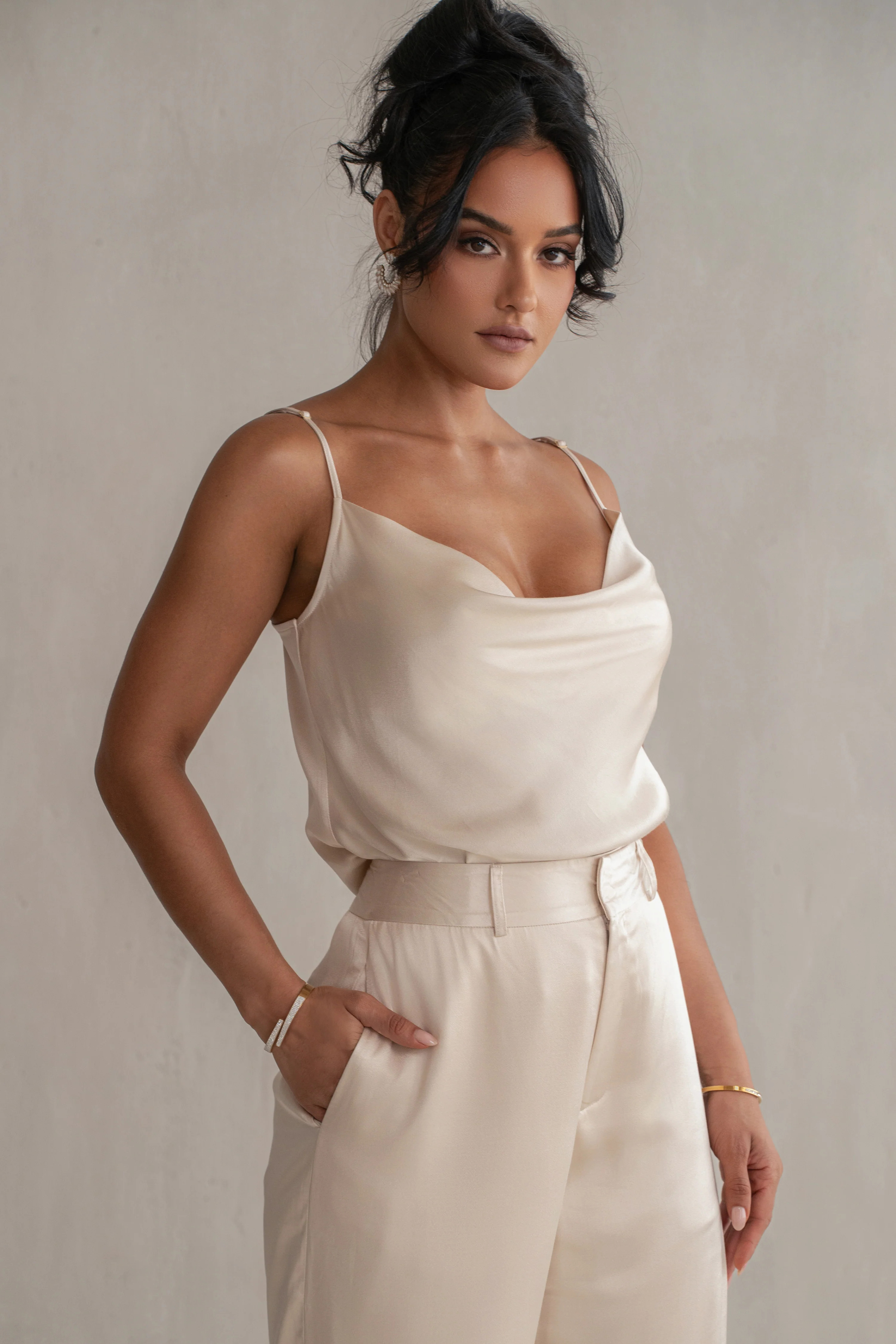 Champagne Amour Satin Top XS | JLUXLABEL