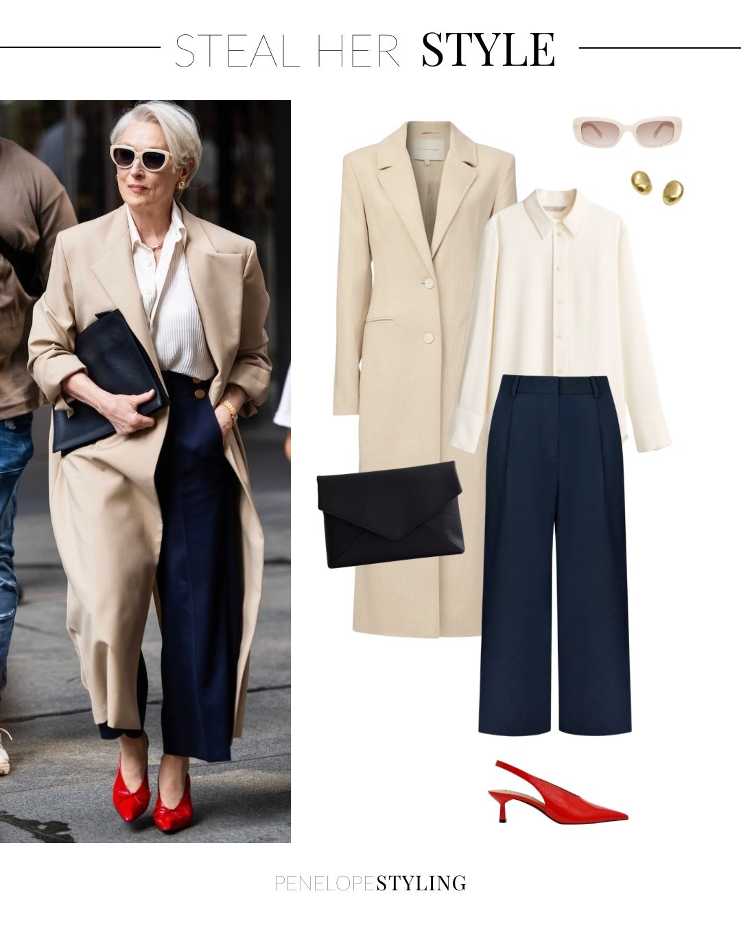 LOVE this look on Meryl Streep (for Devil Wears Prada 2)… classic tones with the bold RED shoes is soooo chic! 👠 

PS - I found a similar pair of red sling backs, now on sale for $99!!!

#LTKshoes #LTKspring #LTKworkwear