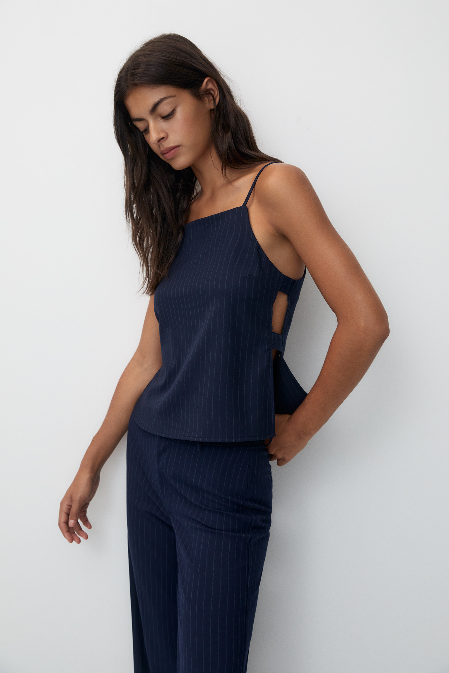 Strappy pinstriped top | PULL and BEAR UK