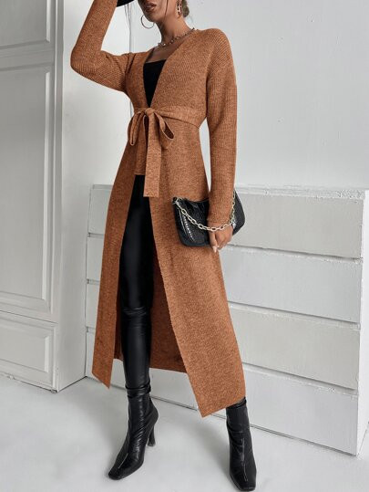 Solid Self Tie Cardigan | SHEIN