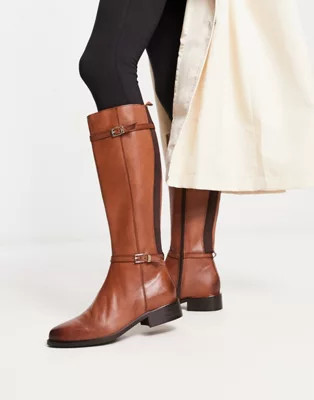 Dune London double buckle high leg boot in chestnut | ASOS (Global)