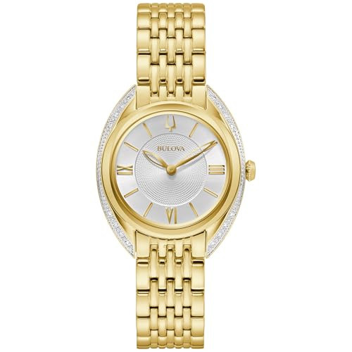 Bulova Ladies' Classic Diamond Quartz Gold Stainless Steel Watch, Silver Dial Style:98R298 | Amazon (US)