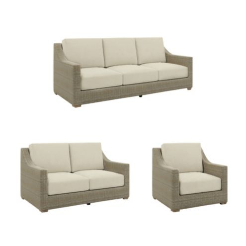 Navio 3 Piece Sofa Set with All Weather Wicker & Khaki Cushions for Outdoor Comfort | Ballard Designs, Inc.