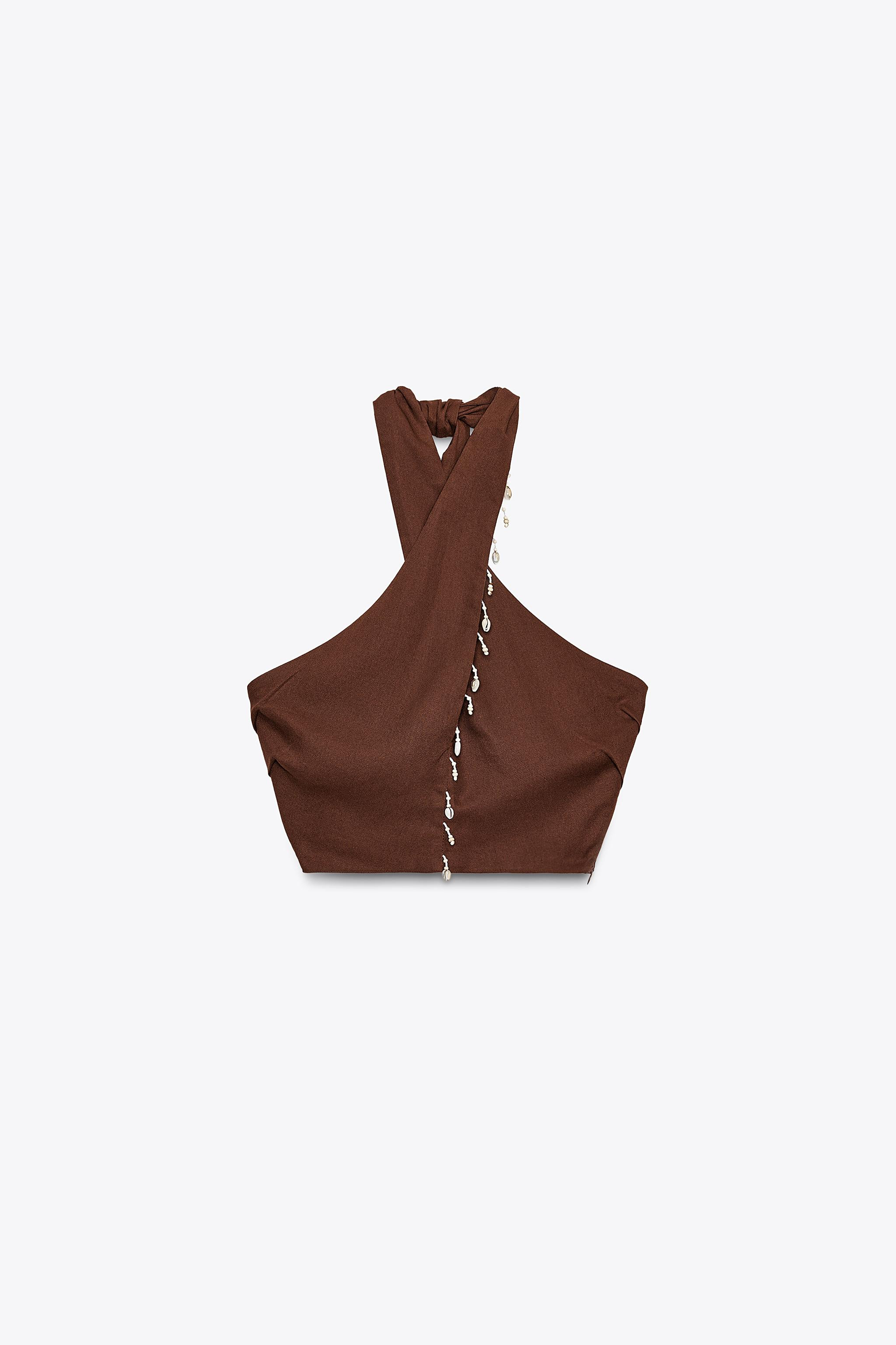 SHELL DETAIL LINEN BLEND HALTER TOP | Zara UK