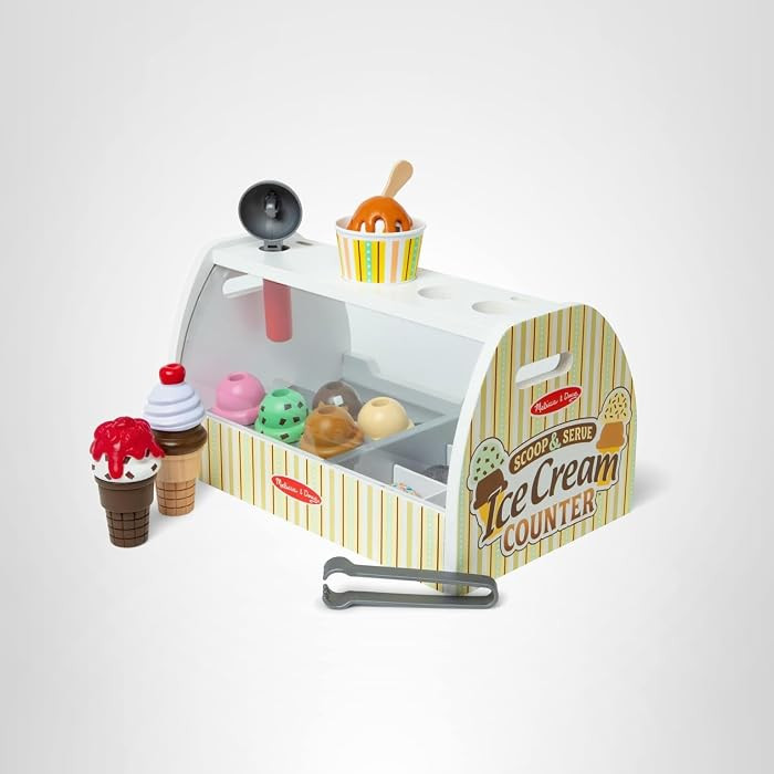 Melissa & Doug Wooden Scoop & Serve Ice Cream Counter, Pretend Play Store, 28 Toy Food & Play Kit... | Amazon (US)