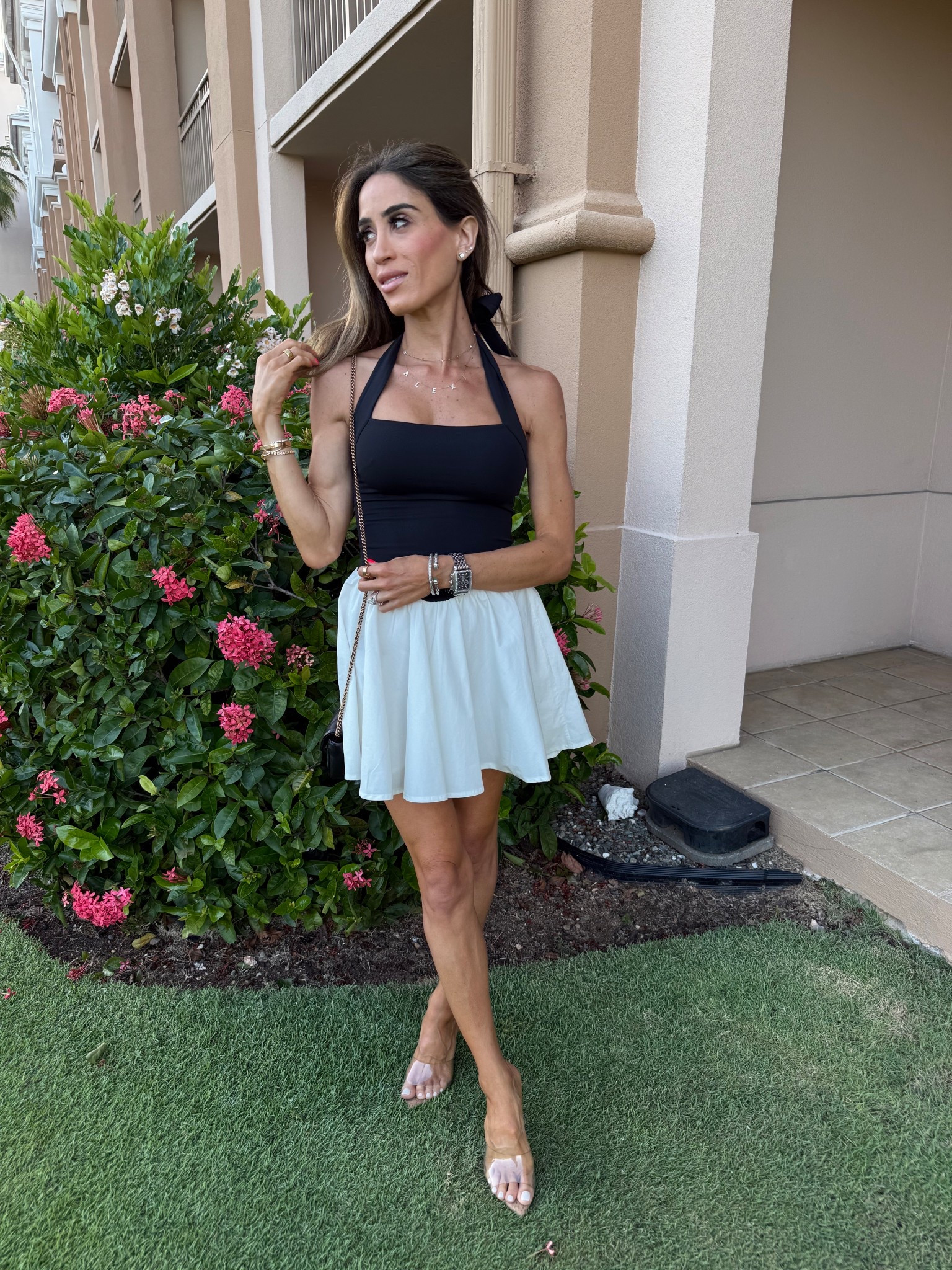 Black and off white halter stretch dress size 2xs comes in all black and white! Petite friendly and cute for spring 

#LTKSeasonal #LTKPetite