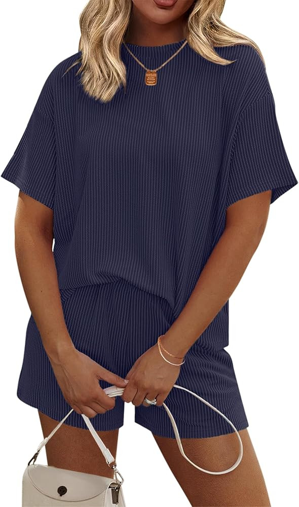 Ekouaer Womens Pajama Sets Short Sleeve Lounge Sets 2 Piece Pjs Tops and Shorts Outfits Matching ... | Amazon (US)