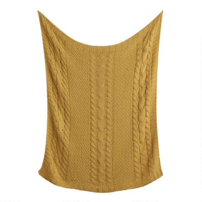 Golden Yellow Cable Knit Throw Blanket | World Market
