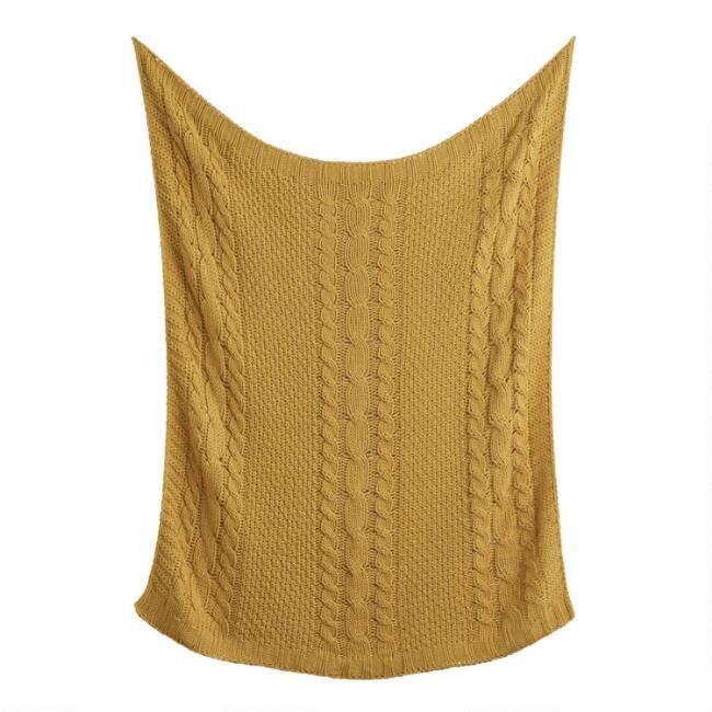 Golden Yellow Cable Knit Throw Blanket | World Market
