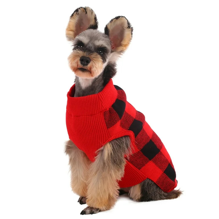 Kuoser Acrylic Plaid Dog Coat Sweater, Red, S | Walmart (US)