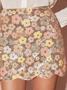 Enchnt Spring/Summer Romantic Women's Champagne Gold Sparkling Floral Sequin Sweetheart Cute Eleg... | SHEIN