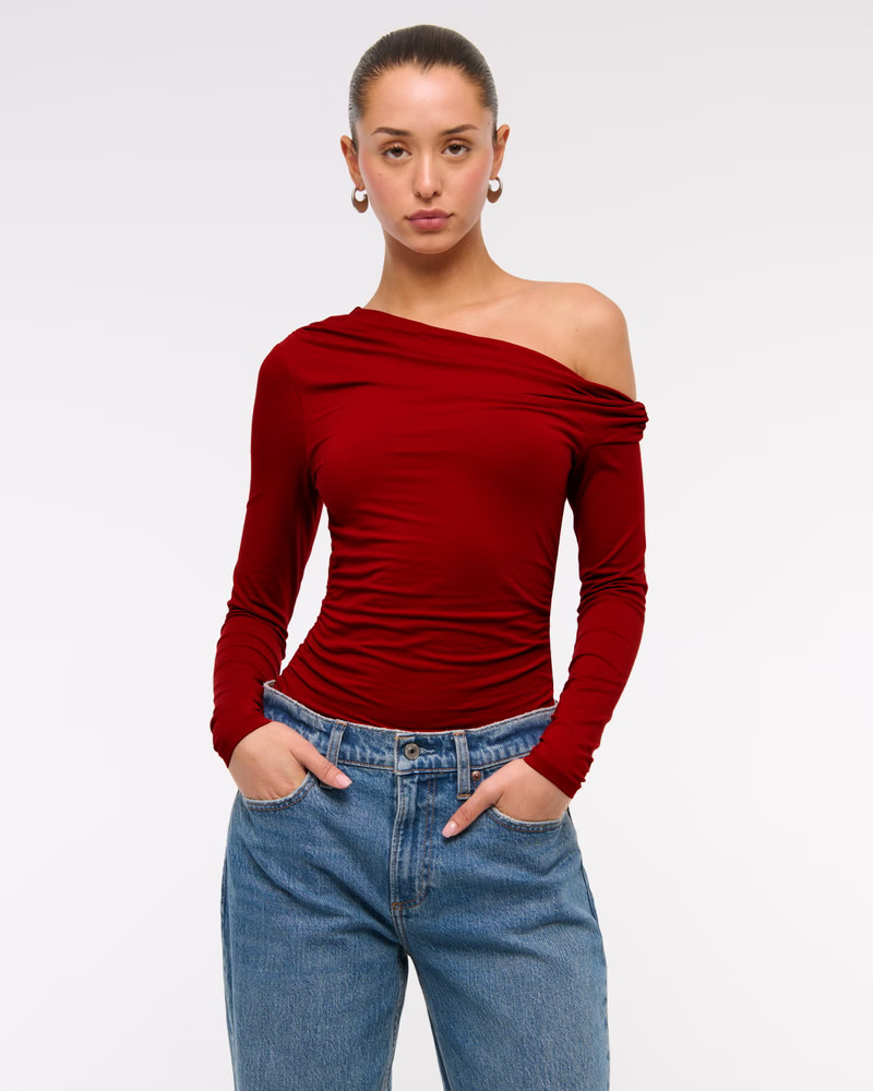 Long-Sleeve Off-The-Shoulder Draped Top | Abercrombie & Fitch (US)
