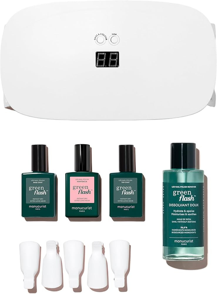 Manucurist Green Flash Slim LED Nail Gel Kit : 24W LED Lamp, Base Coat, Top Coat, Hortencia Pink ... | Amazon (US)