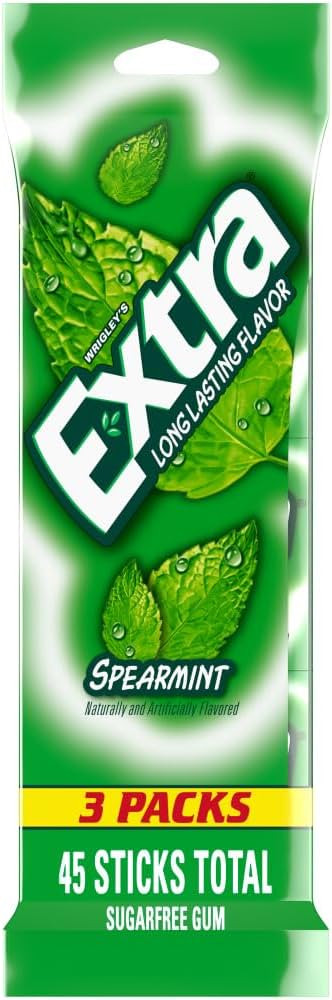 EXTRA Spearmint Sugar Free Chewing Gum, 3 Pack Bulk Gum (45 Sticks Total), Long-Lasting Fresh Bre... | Amazon (US)