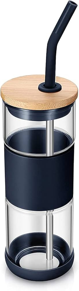 tronco Glass Tumbler with Bamboo Lid and Straw,20OZ Reusable Iced Coffee Cup With Silicone Sleeve,Sm | Amazon (US)