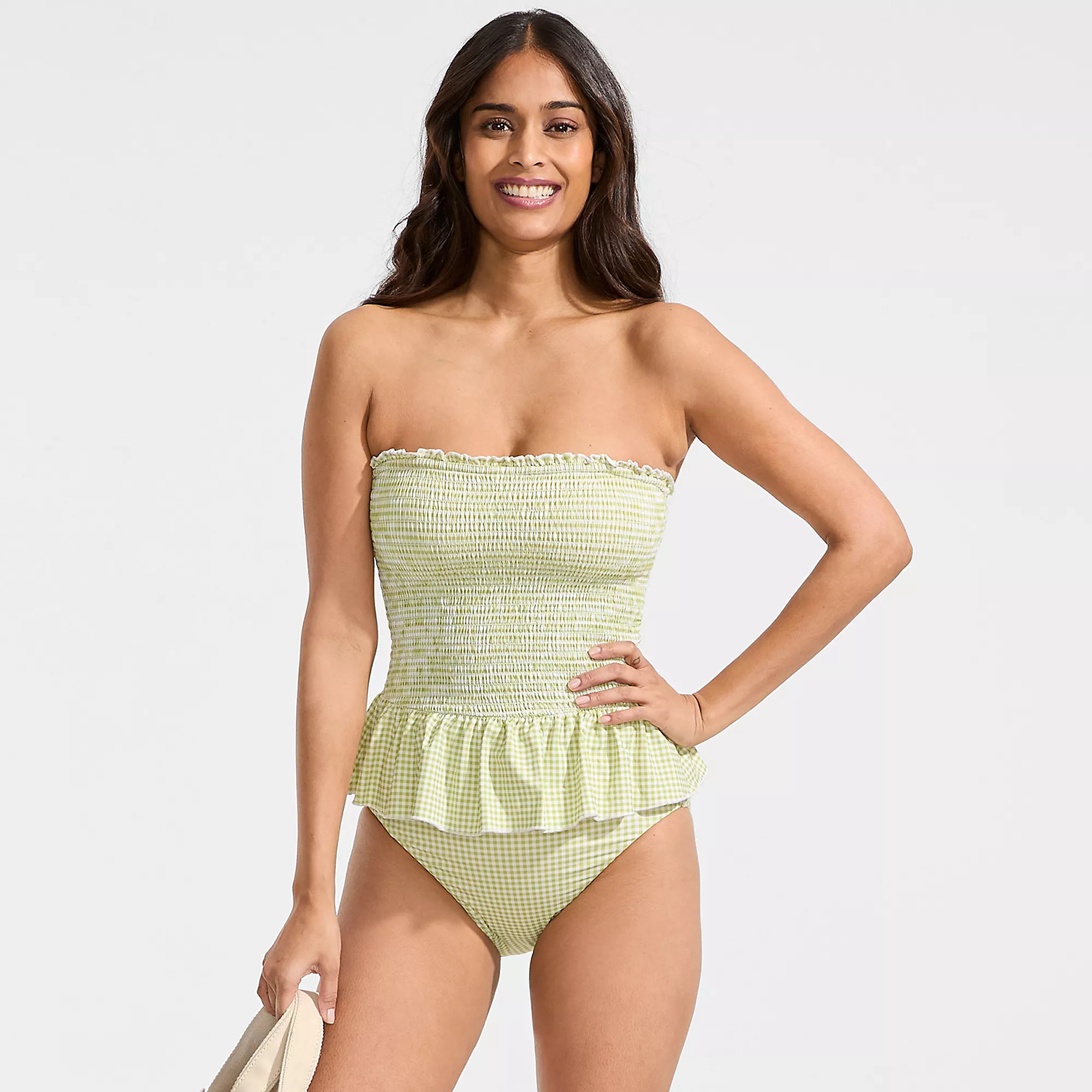 Women's Smocked Bandeau Peplum One Piece Swimsuit | Lands' End (US)