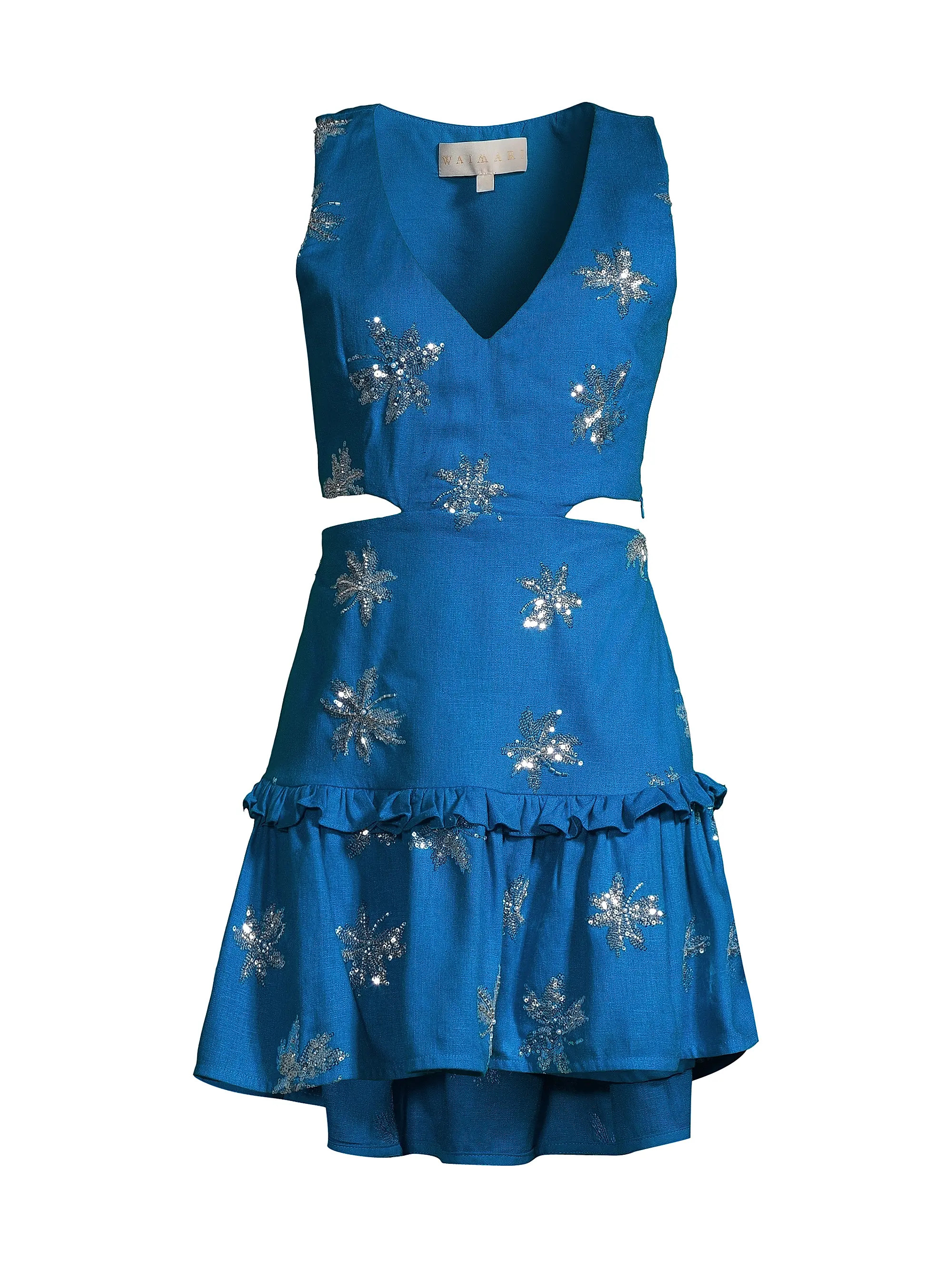 Lucid Dreams Emily Floral Sequined Linen-Blend Cut-Out Minidress | Saks Fifth Avenue