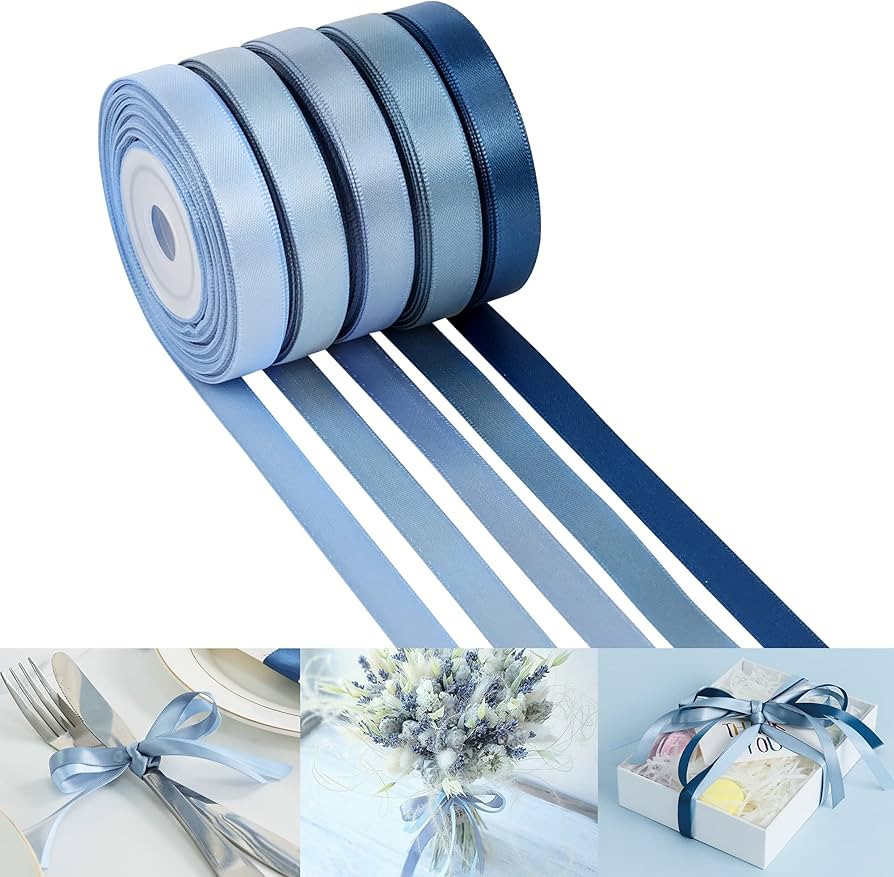HUIHUANG Dusty Blue Ribbon 3/8 inch Satin Ribbon Assorted Dusty Blue Wedding Ribbons for Flower B... | Amazon (US)
