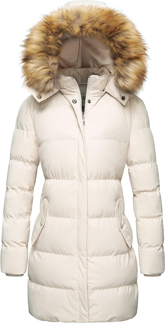 WenVen Women's Winter Thicken Puffer Coat Warm Jacket with Faux Fur Removable Hood | Amazon (US)