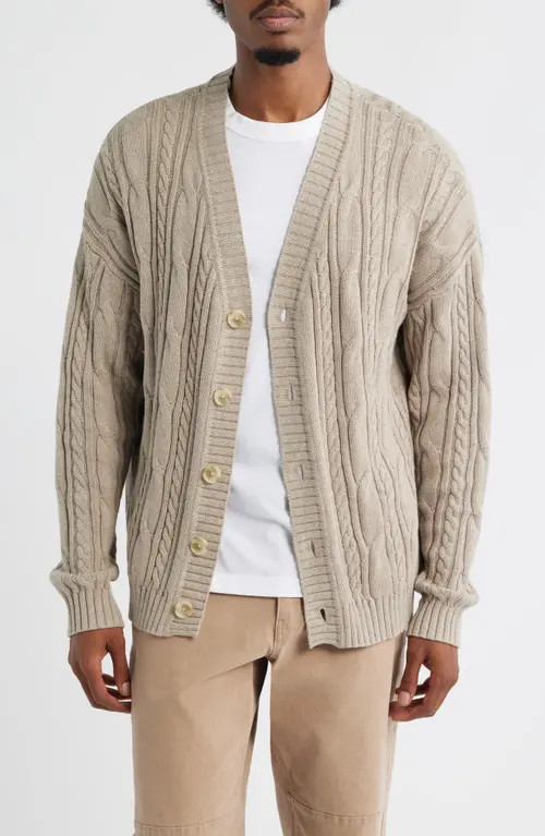 BP. Cable Cotton Cardigan in Tan Teak Heather at Nordstrom, Size X-Small | Nordstrom
