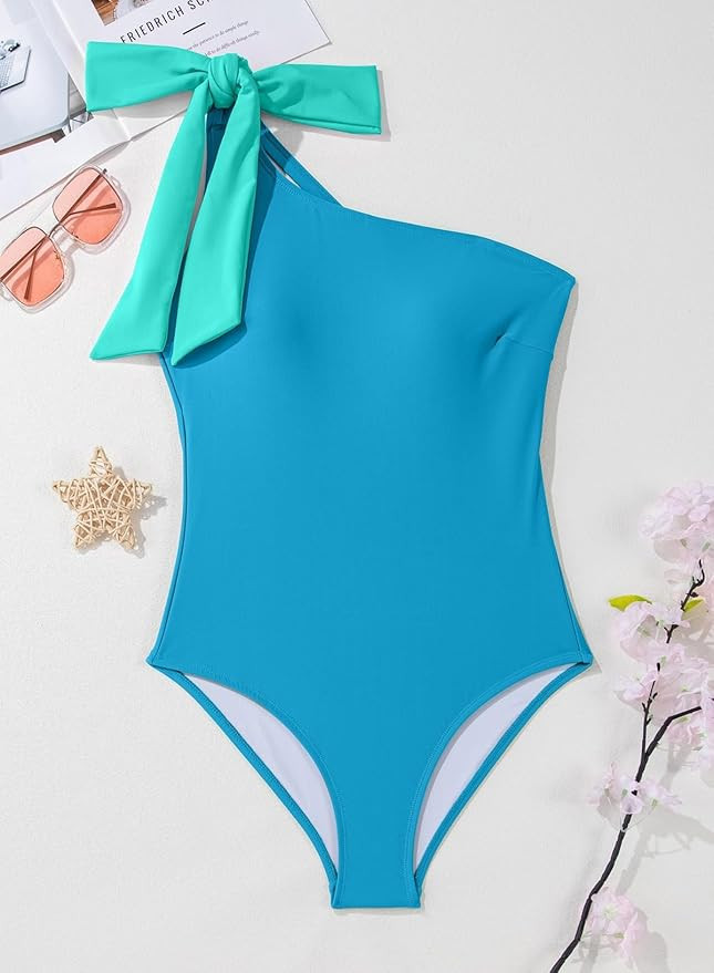 Herseas Women One Bow Shoulder One Piece Swimsuit Asymmetric Cutout Bathing Suit | Amazon (US)