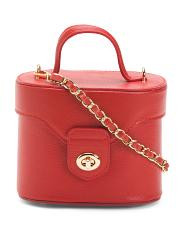 Made In Italy Leather Vanity Round Carry Case With Shoulder Strap | TJ Maxx