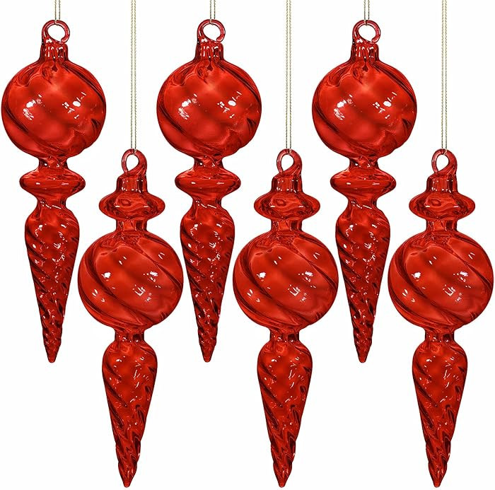 6PCS 6-Inch Hand-Blown Glass Finial Christmas Tree Hanging Ornaments -Large Elegant Clear Glass V... | Amazon (US)