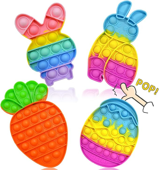 Easter Egg Pop Fidget Toys - 4 Pack Silicone Animal Pop Sensory Toy, Egg Rabbit Carrot Popper Toy... | Amazon (US)
