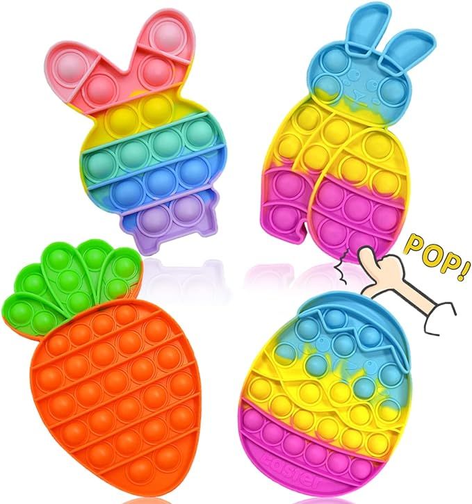 Easter Egg Pop Fidget Toys - 4 Pack Silicone Animal Pop Sensory Toy, Egg Rabbit Carrot Popper Toy... | Amazon (US)