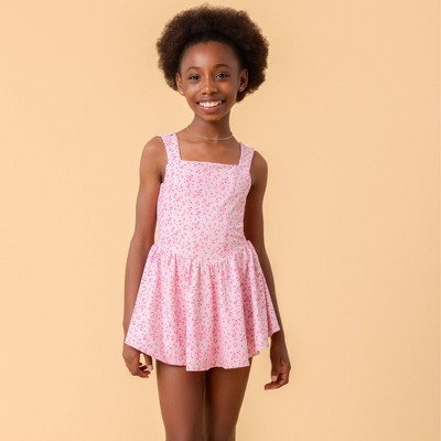 Blogilates Girls' Mommy & Me Princess Bow Back Dress - Pink Floral Print XL | Target