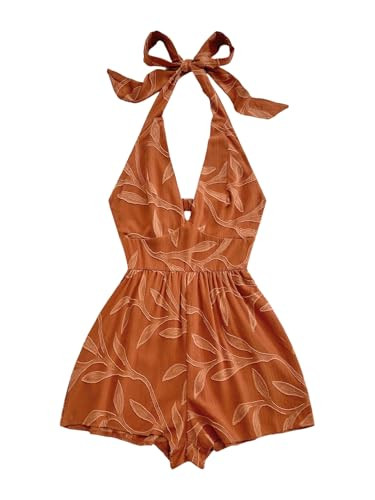 SOLY HUX Women's Summer Halter Romper Deep V Neck Backless Sleeveless Boho Short Jumpsuit | Amazon (US)